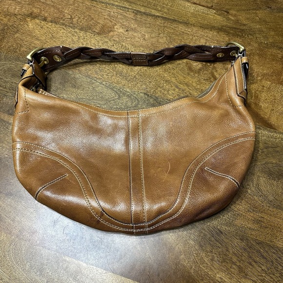 Vintage Coach Baguette Shoulder Boho Bag Brown Heavy Leather 10044 Handbag Purse - Picture 1 of 16